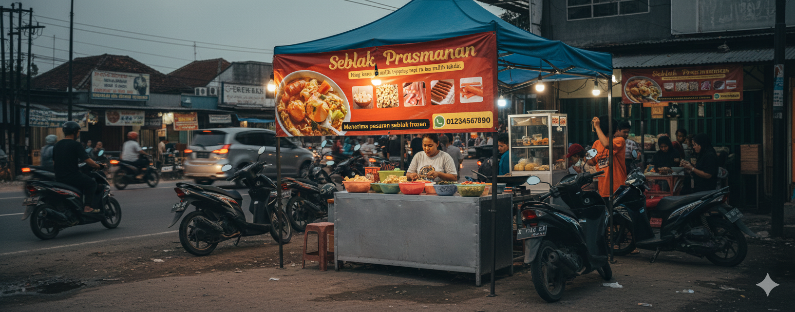 Mockup banner warung terpasang
